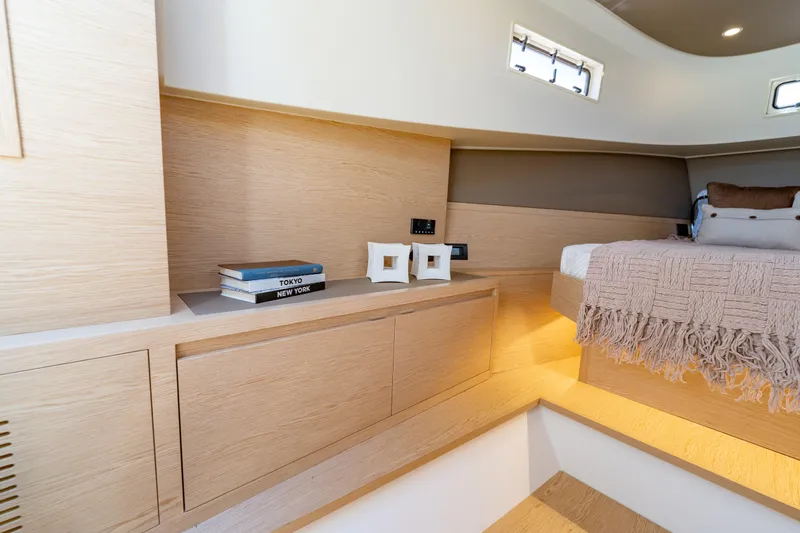  Yacht Photos Pics Luxurious interior of 2027 Solaris Power 40 Open yacht with modern design elements.