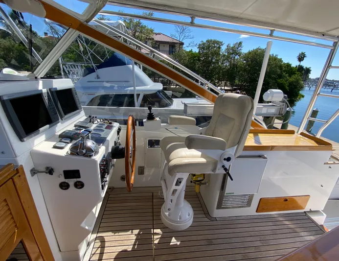 Red Castles Yacht Photos Pics 2000 Little Harbor 42 Whisper Jet helm station with modern controls and comfortable captain's chair.