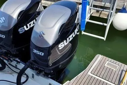  Yacht Photos Pics 2019 Jeanneau Cap Camarat 10.5 WA with twin Suzuki 350 engines docked.