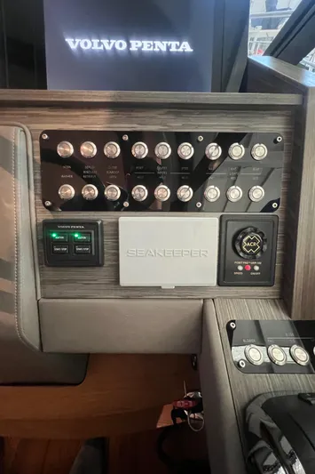  Yacht Photos Pics Control panel of 2020 Tiara Yachts C53 Coupe featuring Volvo Penta and Seakeeper systems.