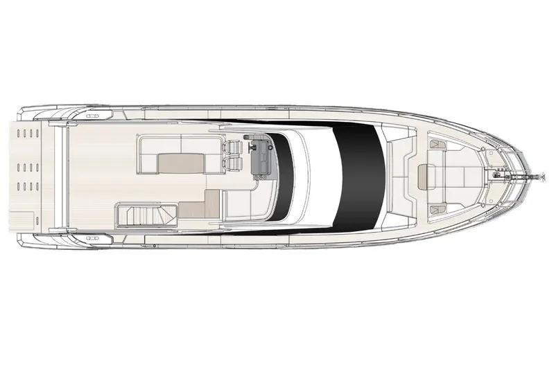 Al&Iacute;a Yacht Photos Pics Manufacturer Provided Image: Top view layout of 2025 Azimut Fly 60 yacht, showcasing deck design and features.