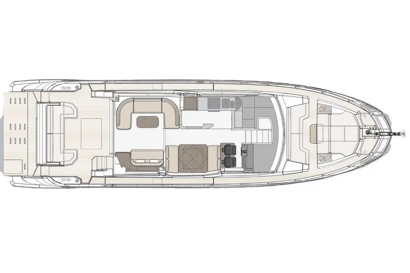 Al&Iacute;a Yacht Photos Pics Manufacturer Provided Image: Top view layout of 2025 Azimut Fly 60 yacht, showcasing interior design and deck arrangement.