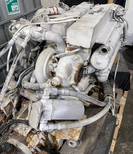  Yacht Photos Pics Engine of a 2002 Fountain 38 Express Cruiser, showing complex mechanical components.