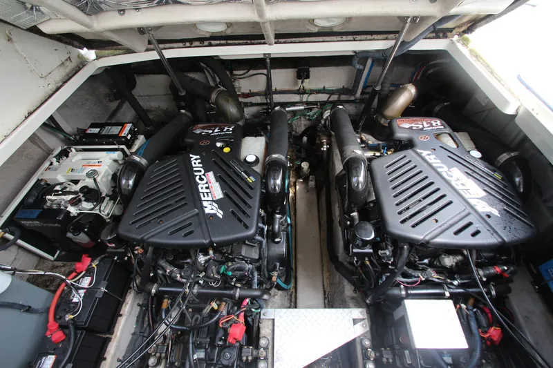  Yacht Photos Pics Engine room of 2004 Sea Ray 40 Sundancer with twin Mercury engines.