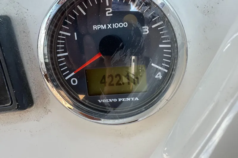 In Stock Now Yacht Photos Pics Volvo Penta RPM gauge displaying 422.1 hours on Elan 45 Impressions 2018 yacht.