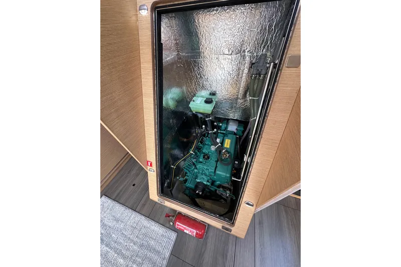 In Stock Now Yacht Photos Pics Engine compartment of 2018 Elan 45 Impressions yacht, showcasing interior mechanics.