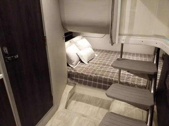  Yacht Photos Pics 2020 Formula 430 Super Sport Crossover cabin interior with bed and stairs.
