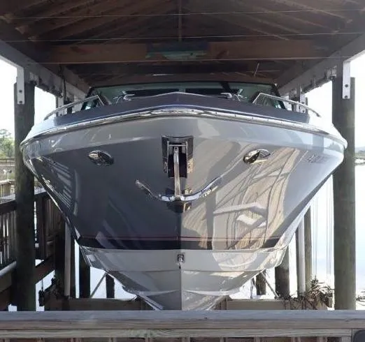  Yacht Photos Pics 2020 Formula 430 Super Sport Crossover boat docked under shelter.