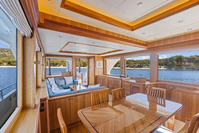 Sedna Yacht Photos Pics Luxurious interior of 2020 Jet Tern SELENE 72 yacht with scenic ocean view.