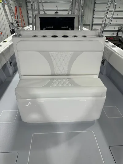  Yacht Photos Pics 2024 Contender 39 ST boat interior with white seating and modern design.