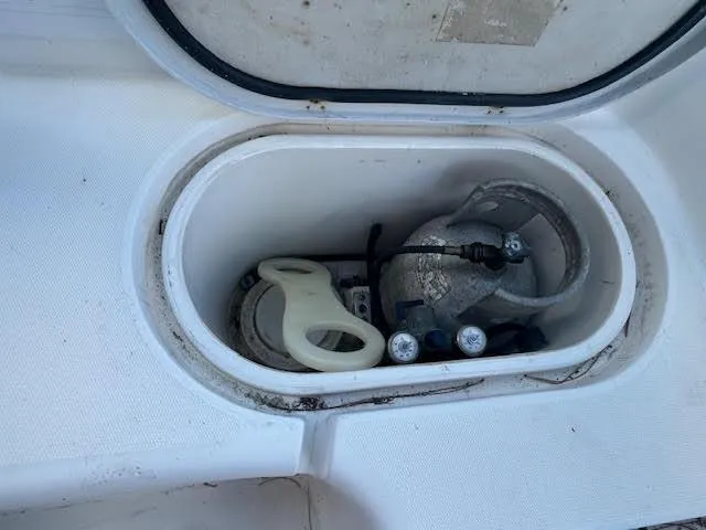  Yacht Photos Pics Compartment on 1995 Lagoon TPI 37 yacht with anchor and equipment.