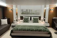 Luxurious bedroom interior on 2008 Astondoa A76 GLX yacht, featuring elegant decor and modern amenities.