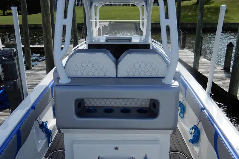  Yacht Photos Pics 2021 Concept 32' Open Deck boat interior with modern seating and storage.