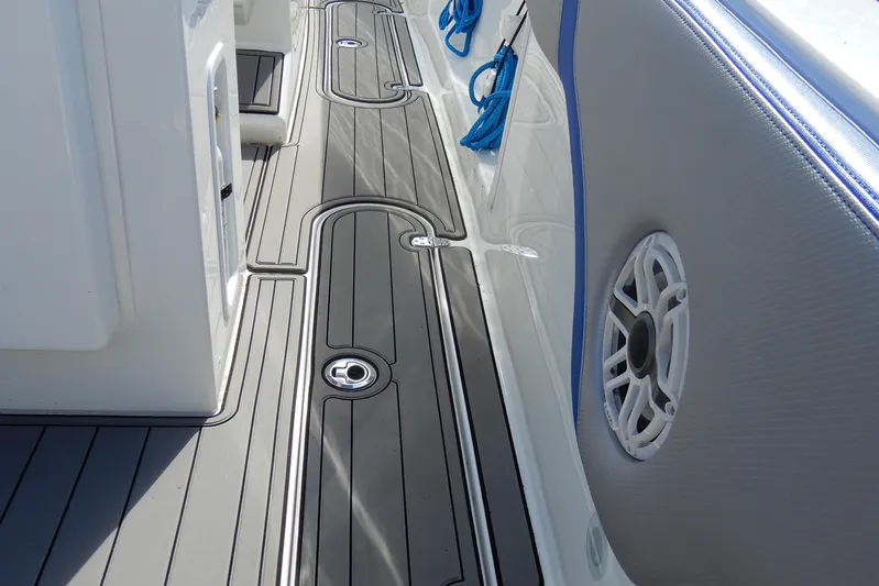  Yacht Photos Pics 2021 Concept 32' Open Deck boat with sleek gray flooring and speaker detail.