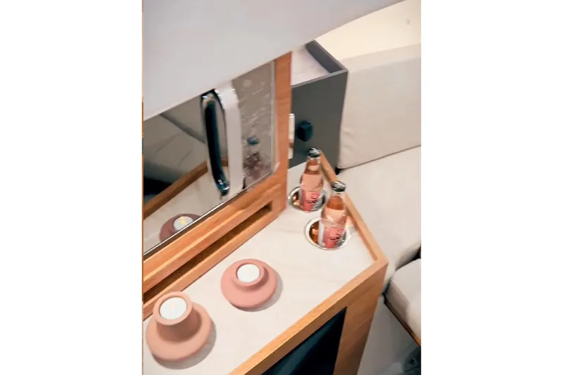  Yacht Photos Pics Interior of 2026 Granfort 300 GTS with drinks and modern design elements.