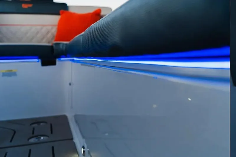  Yacht Photos Pics Interior of 2026 Granfort 300 GTS with blue LED lighting and modern seating.