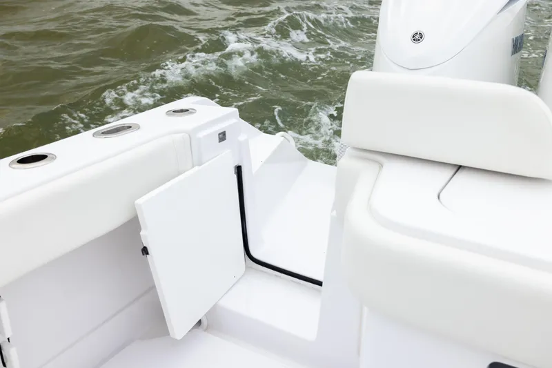  Yacht Photos Pics 2022 Jupiter 38 HFS boat with open hatch and white seating on water.