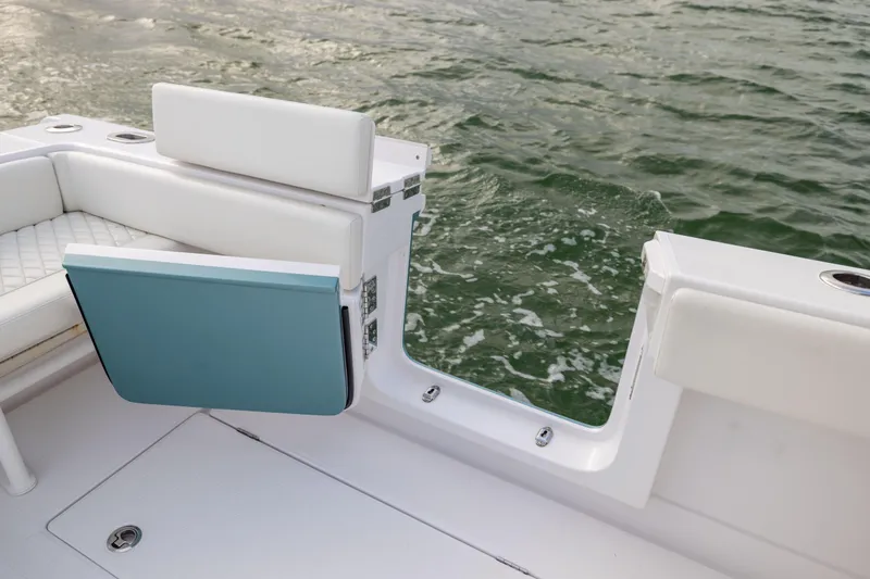  Yacht Photos Pics 2022 Jupiter 38 HFS boat with open side door, white seating, and ocean view.