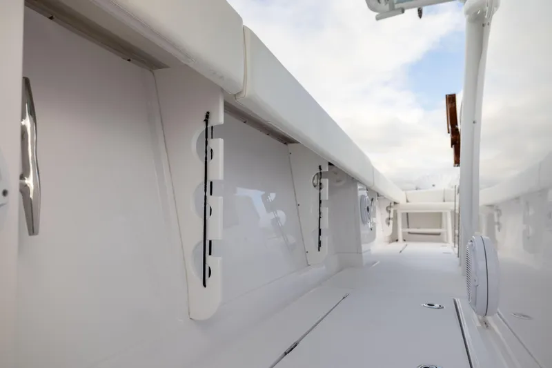  Yacht Photos Pics 2022 Jupiter 38 HFS boat interior with sleek white design and modern features.