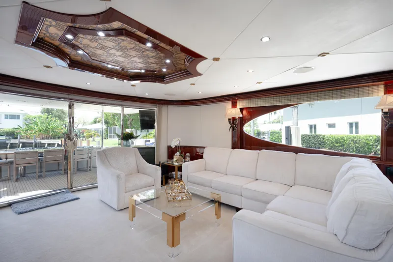 Lady Kristina Yacht Photos Pics Luxurious 2004 Lazzara LY106 yacht interior with elegant seating and modern decor.