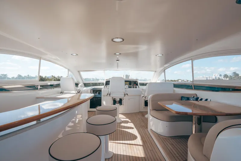 Lady Kristina Yacht Photos Pics Luxurious 2004 Lazzara LY106 yacht interior with elegant seating and panoramic windows.