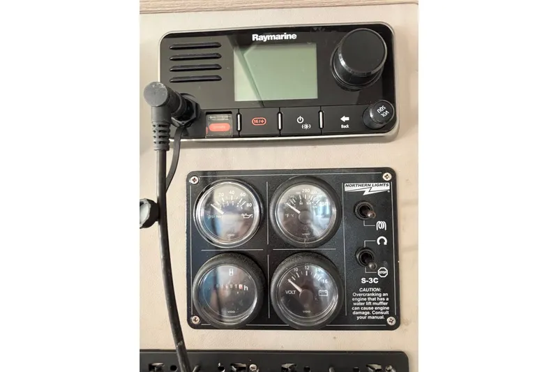 Yacht Photos Pics Control panel of a 2016 Leopard 40 with Raymarine display and gauges.