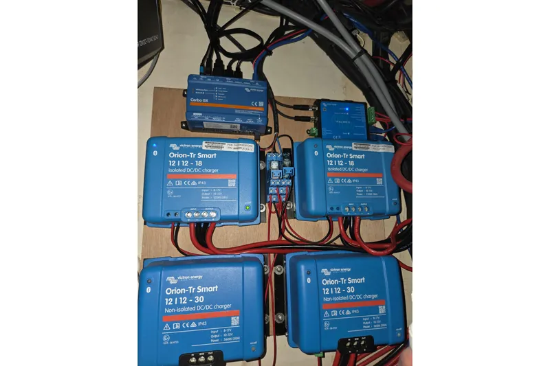  Yacht Photos Pics Electrical setup with Victron Energy Orion-Tr Smart chargers in a 2016 Leopard 40.