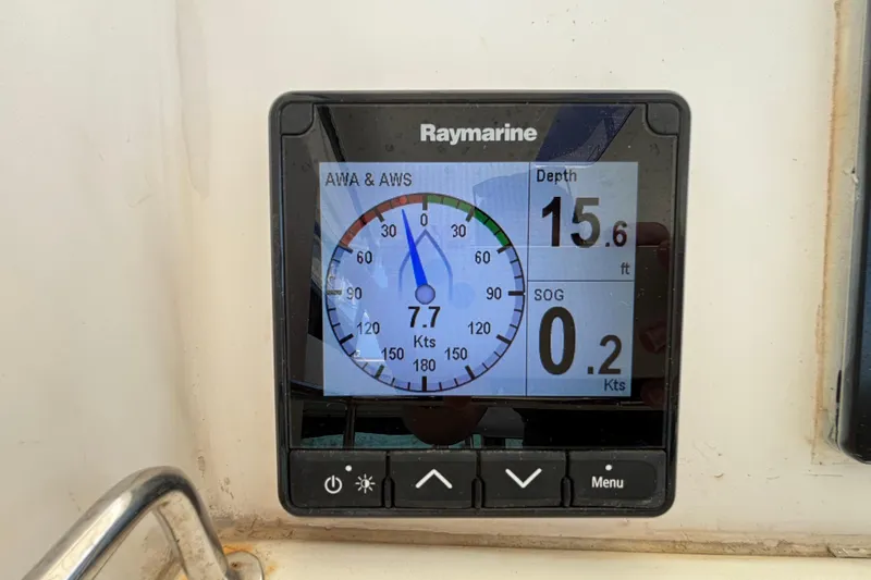  Yacht Photos Pics Raymarine display on 2016 Leopard 40 showing depth, speed, and wind angle.