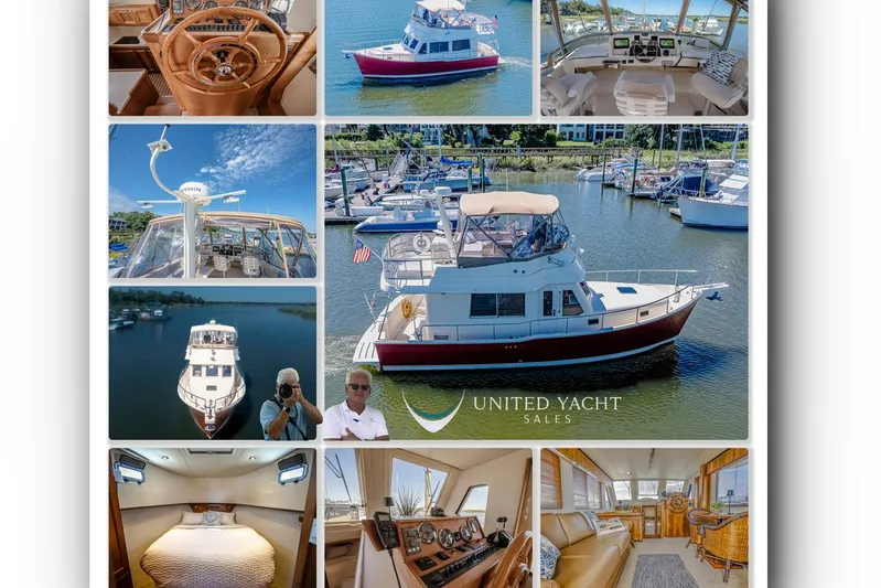 Coastal Fogg Yacht Photos Pics 2006 Mainship 34 Trawler yacht collage showcasing interior and exterior views.