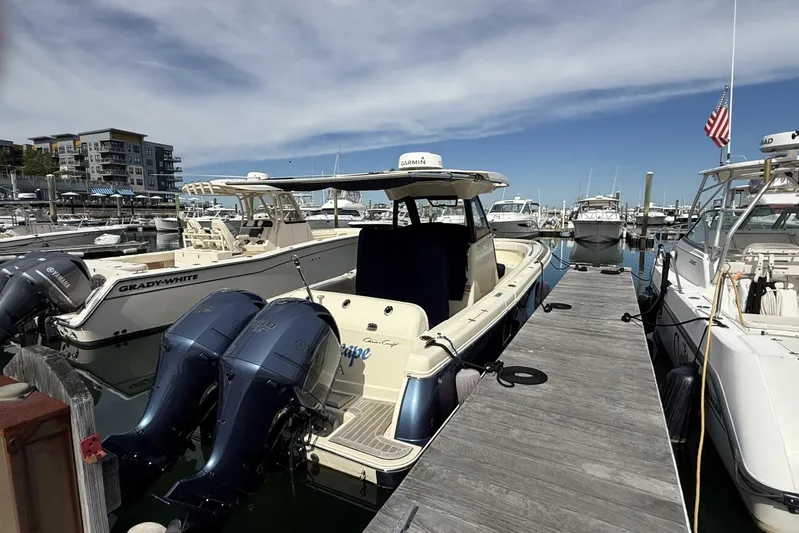  Yacht Photos Pics 2019 Chris-Craft Catalina 30 docked at marina with twin Yamaha outboard engines.