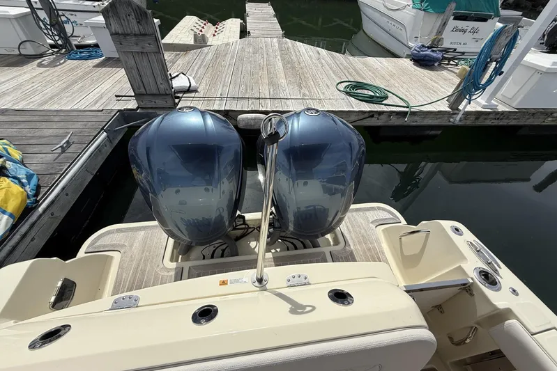  Yacht Photos Pics 2019 Chris-Craft Catalina 30 with dual outboard engines docked at marina.