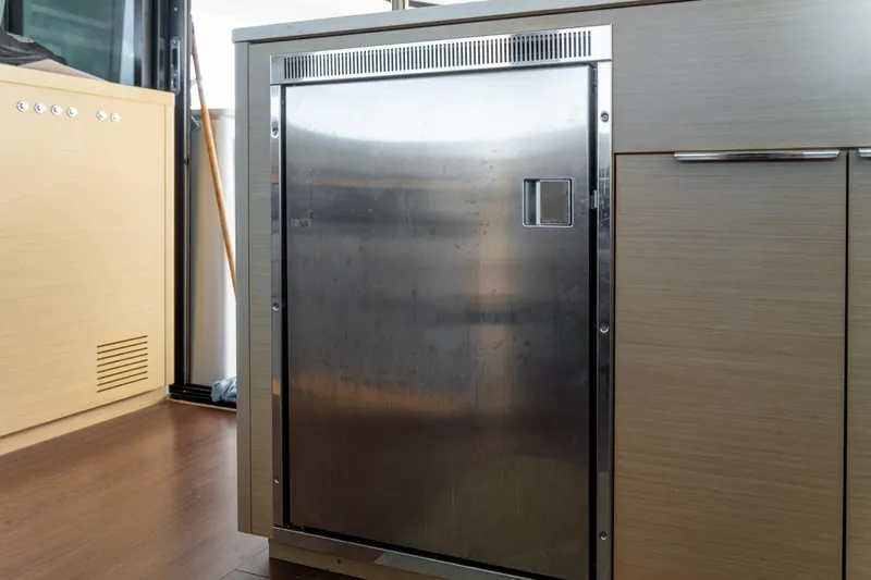 Dakiti Yacht Photos Pics Stainless steel refrigerator in 2023 Lagoon 46 yacht interior.