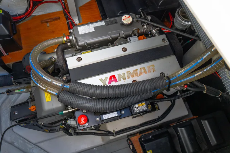 Dakiti Yacht Photos Pics Engine compartment of 2023 Lagoon 46 catamaran featuring a Yanmar engine.