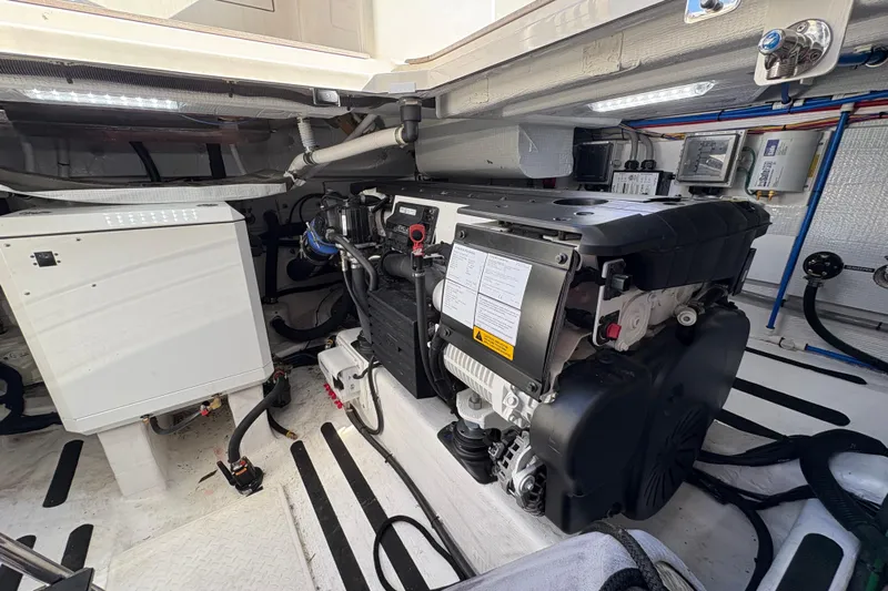 Yacht Photos Pics Engine room of 2023 Sabre 45 Salon Express yacht, showcasing modern equipment and design.