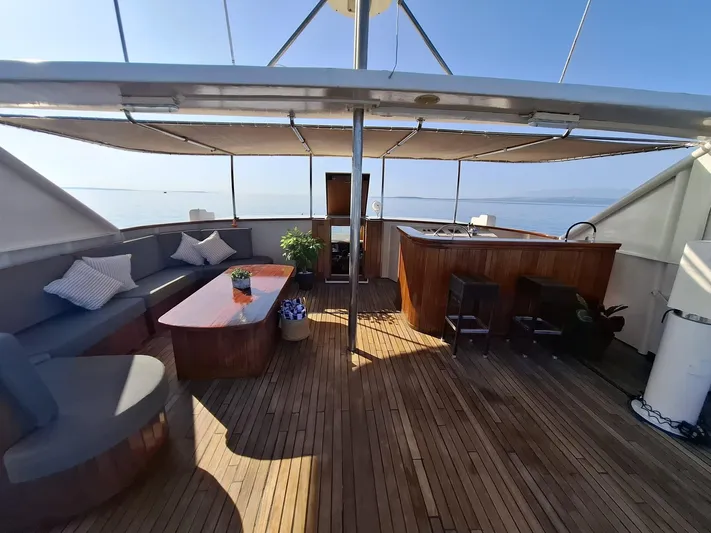 Korab Yacht Photos Pics Luxurious deck of 2001 Custom Motor Yacht Korab with seating and bar area.