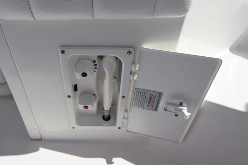 Relentless Yacht Photos Pics 2012 Intrepid 430 Sport Yacht shower controls with open access panel.