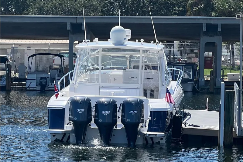 Relentless Yacht Photos Pics 2012 Intrepid 430 Sport Yacht docked with triple 300 horsepower engines.