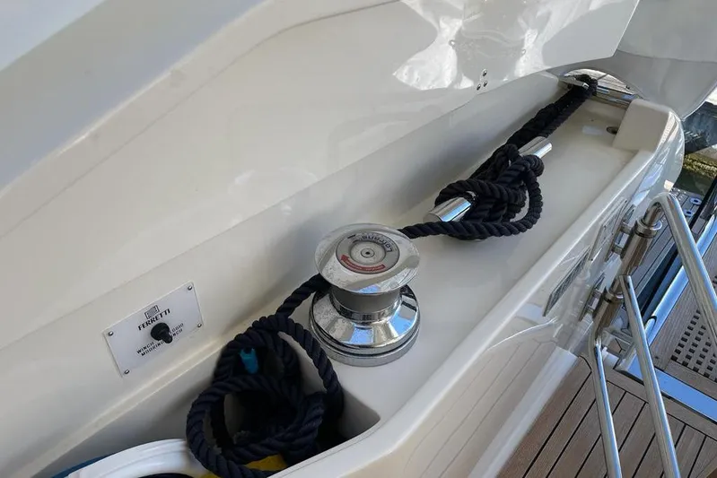  Yacht Photos Pics 2017 Ferretti Yachts 550 deck with winch and rope detail.