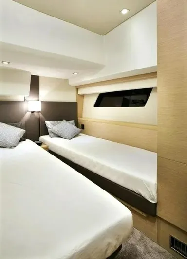  Yacht Photos Pics Interior of 2013 Prestige 500 yacht with twin beds and modern design.