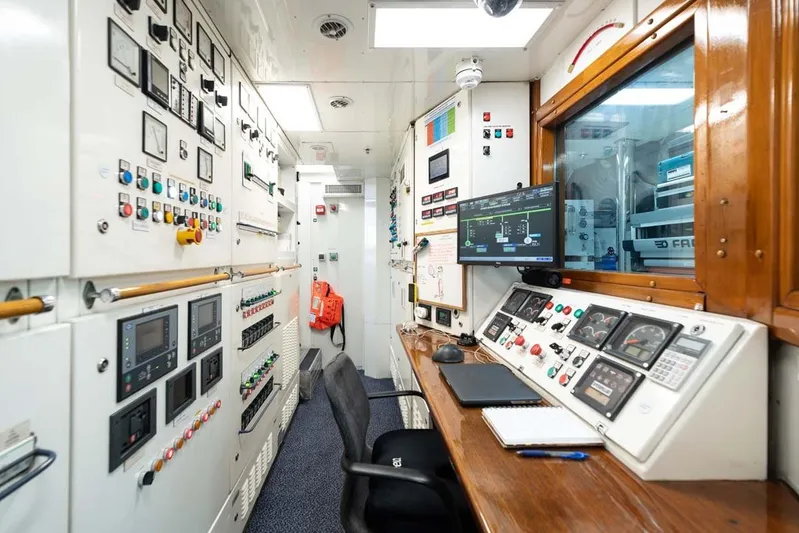 Emotion 2 Yacht Photos Pics Control room of a 2007 CRN Motor Yacht with advanced monitoring systems and equipment.