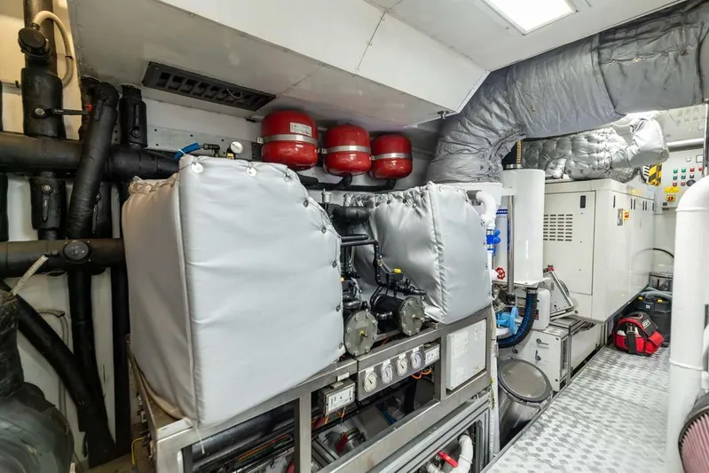 Emotion 2 Yacht Photos Pics Engine room of 2007 CRN Motor Yacht with machinery and equipment.