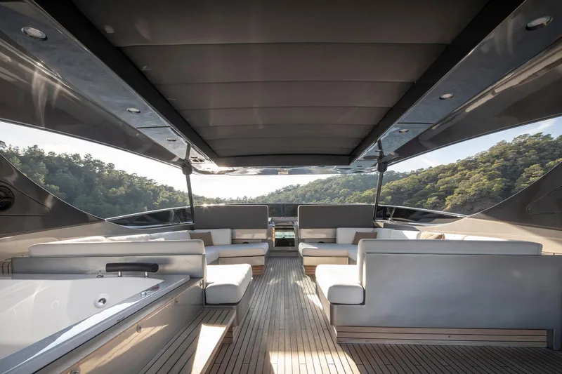  Yacht Photos Pics Luxurious 2009 Canados 110 yacht interior with spacious seating and scenic views.