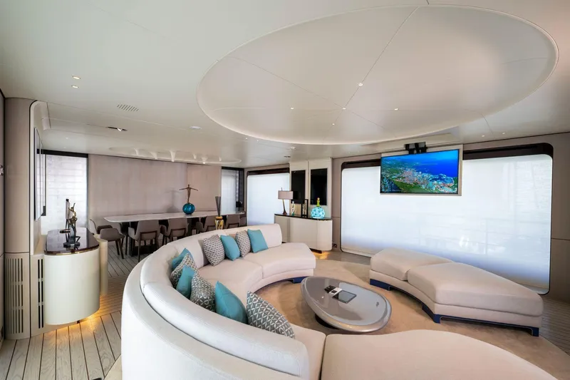 Dagusha Yacht Photos Pics Luxurious interior of 2020 Azimut Grande 35 Metri yacht with modern furnishings.