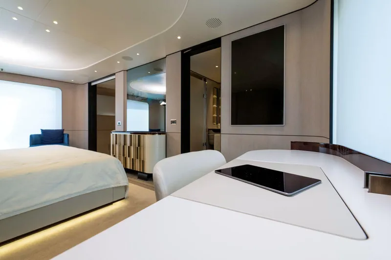 Dagusha Yacht Photos Pics Luxurious interior of 2020 Azimut Grande 35 Metri yacht, featuring modern design and elegant furnishings.