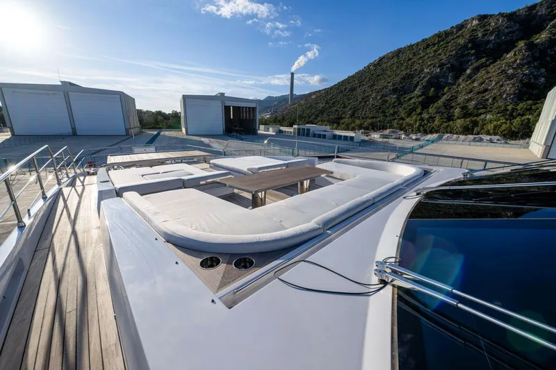 Dagusha Yacht Photos Pics Luxurious Azimut Grande 35 Metri yacht deck with sun loungers, 2020 model.