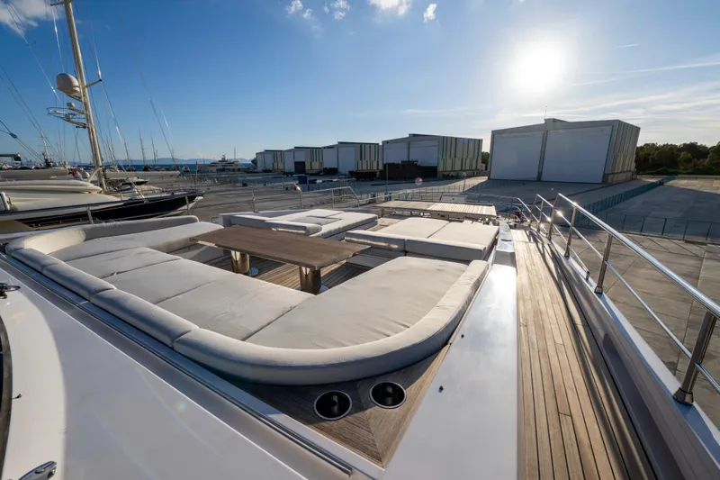 Dagusha Yacht Photos Pics Luxurious Azimut Grande 35 Metri yacht deck with sun loungers, 2020 model.