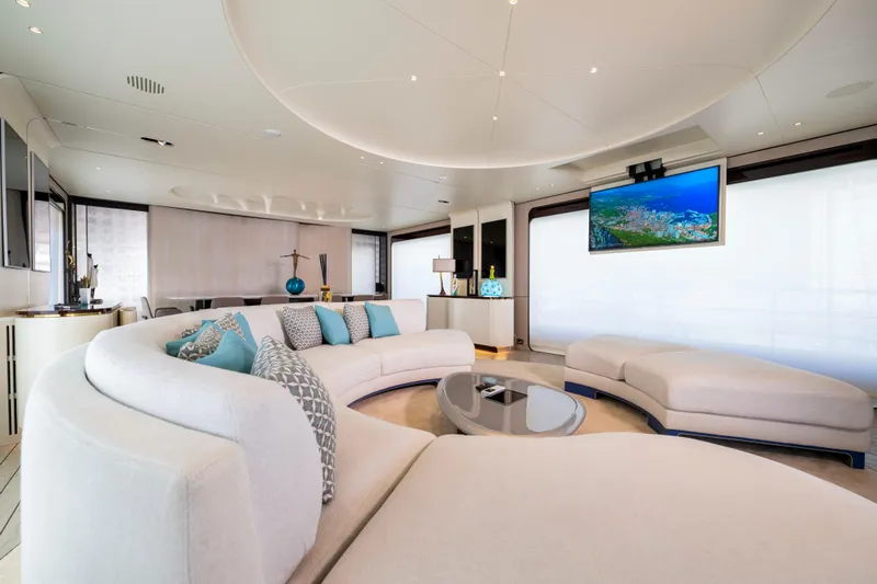 Dagusha Yacht Photos Pics Luxurious interior of 2020 Azimut Grande 35 Metri yacht with modern furnishings.