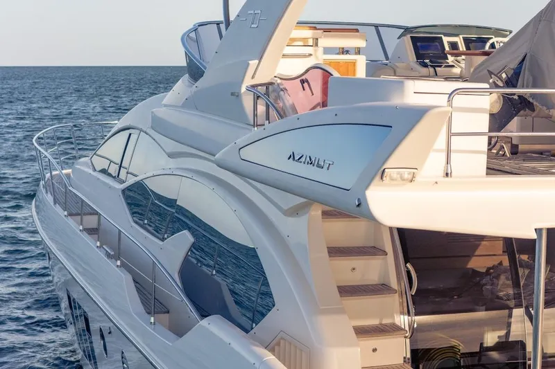 Drakkar Yacht Photos Pics Luxury 2012 Azimut Evolution yacht on open sea, showcasing sleek design and elegance.