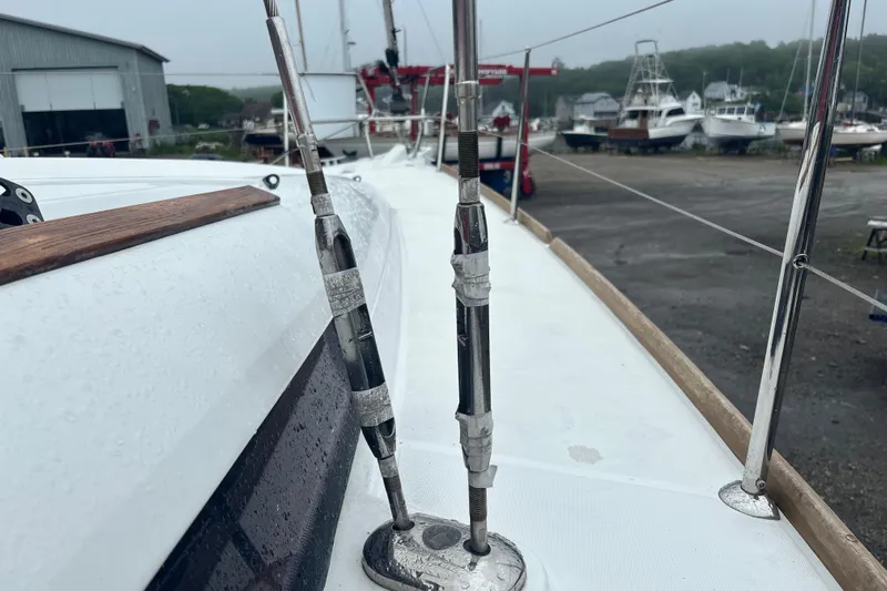 Statira Yacht Photos Pics 2017 Jeanneau Sun Odyssey 389 sailboat deck with rigging, in a marina setting.