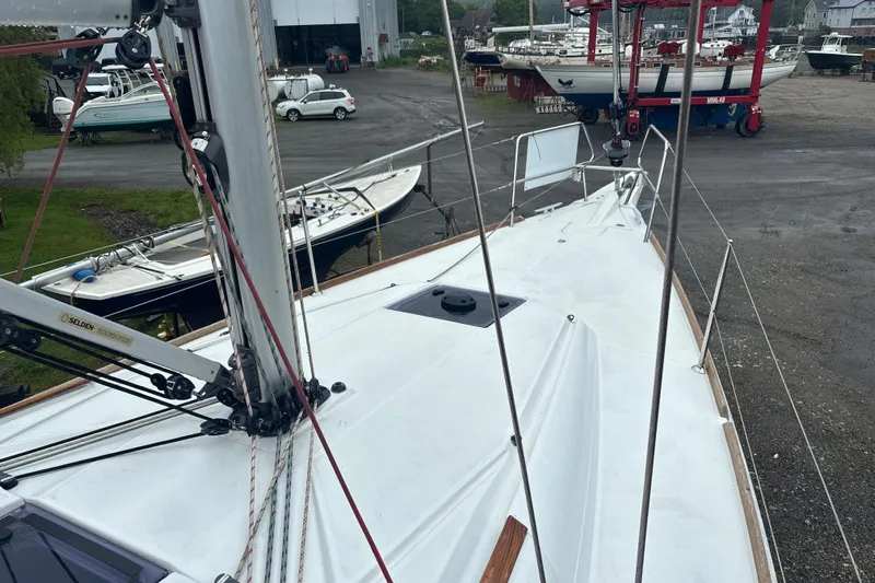 Statira Yacht Photos Pics 2017 Jeanneau Sun Odyssey 389 sailboat on land, showcasing deck and rigging.